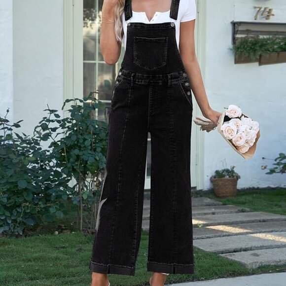 Women’s Loose Fit Denim Bib Baggy Overalls Straight Wide Leg M - Picture 3 of 7